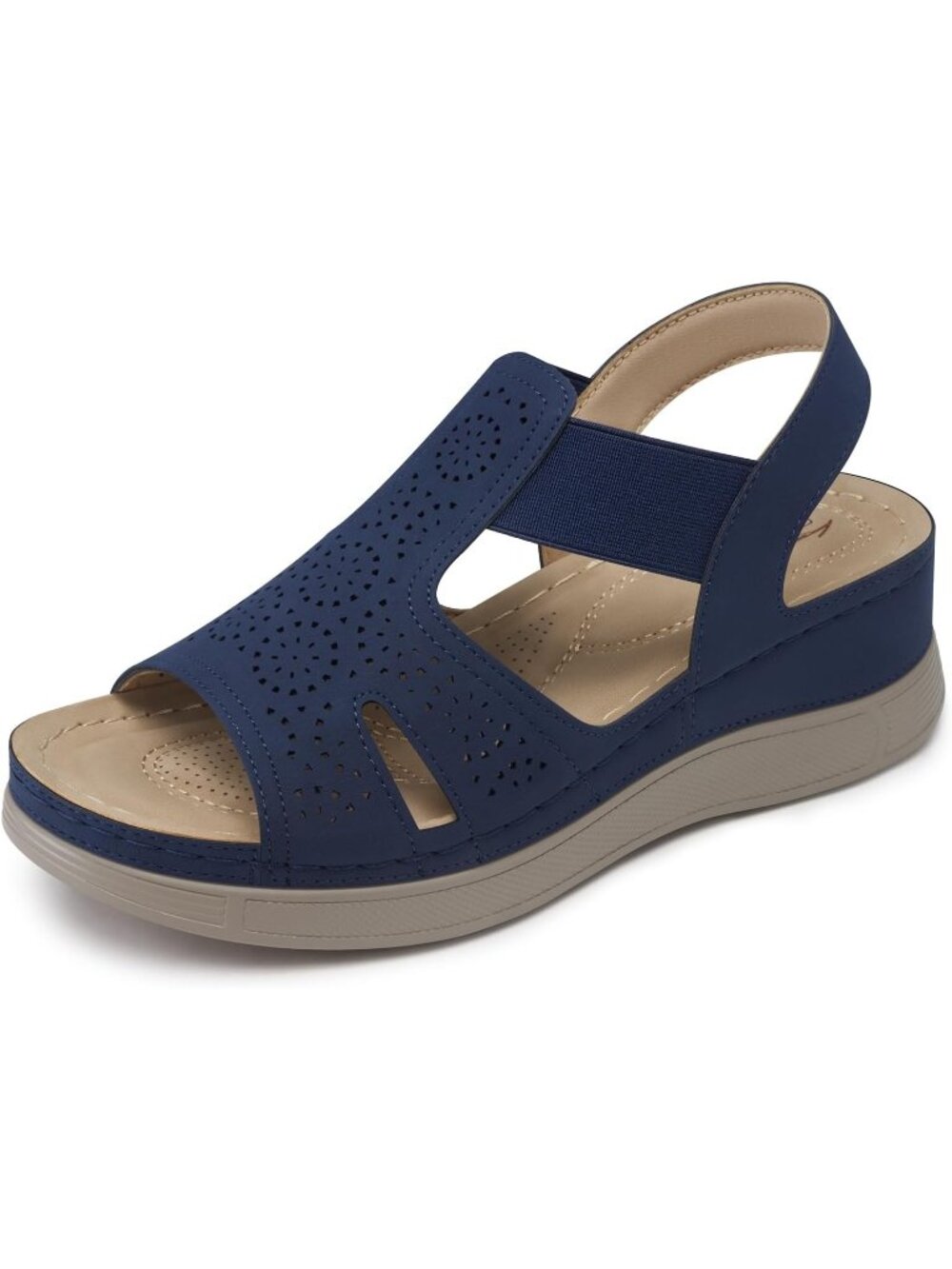 Women's Blue Sandals Comfortable Dressy Summer Ankle Strap Open Toe Low Heel